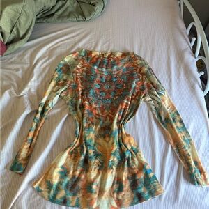 Reba Blue and Orange Asymmetrical Fitted Blouse